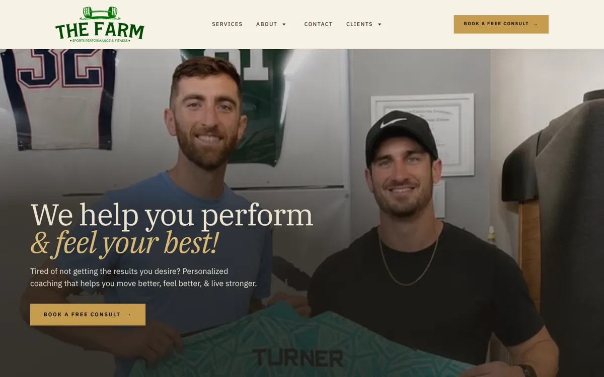 The Farm Sports Performance website homepage
